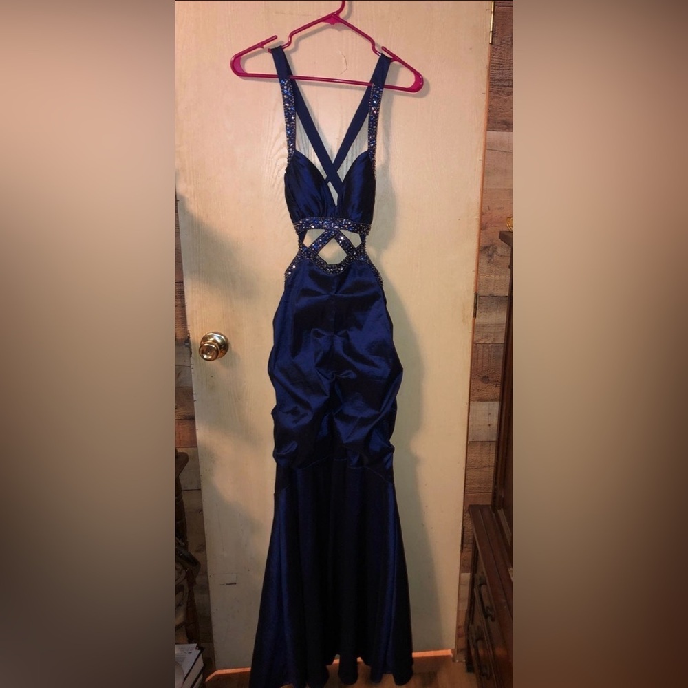 Masquerade cut out beaded prom dress